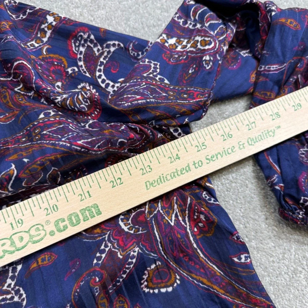 Boden Paisley Ruffle Blouse Silky Pleated Navy Blue US 10 Boho‎ Preppy Regency